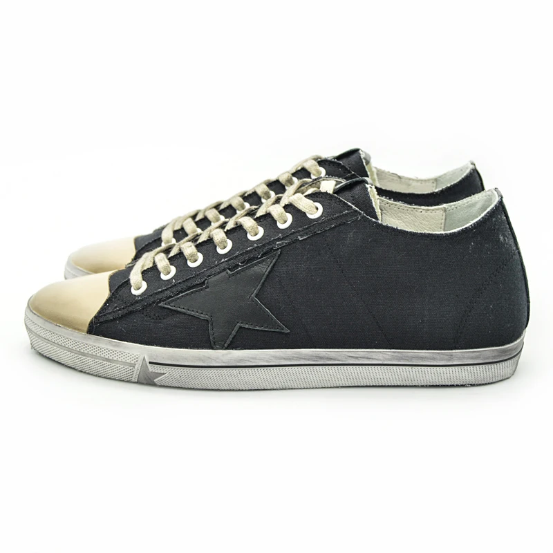 

Italy Original Brand Oro Women Men Casual Golden Shoes Deluxe Spring Autumn Handmade Black Canvas Goose Shoes Scarpe 2017 Donna