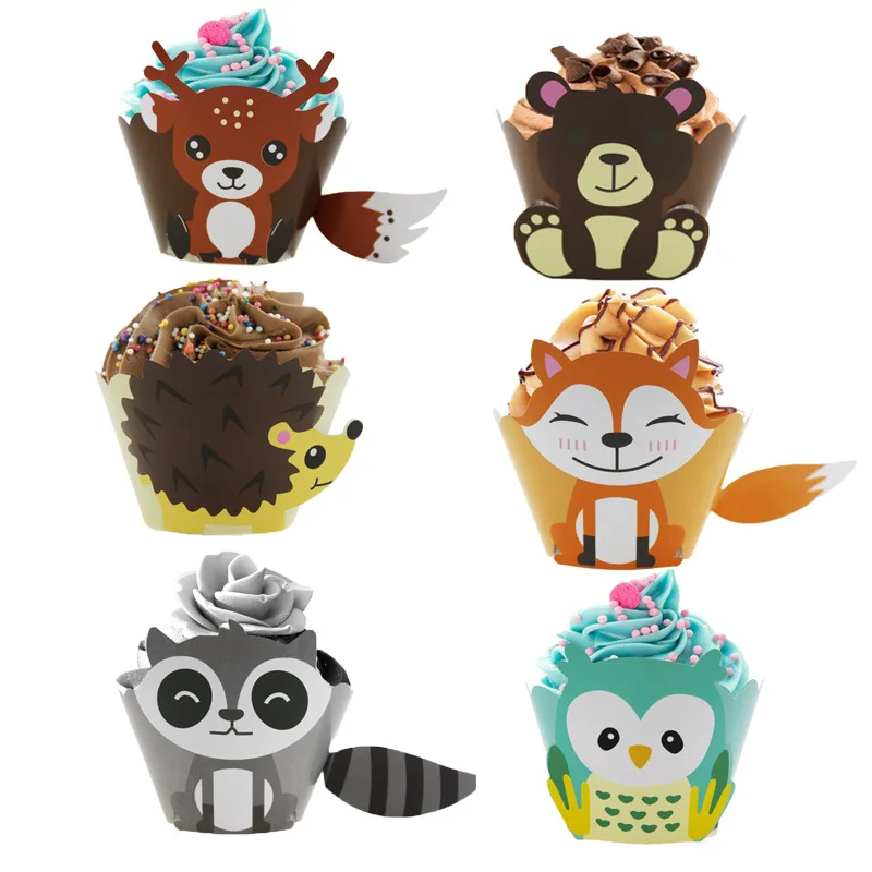 12pcs Woodland Creatures Cupcake Wrappers Animals Cake Decoration