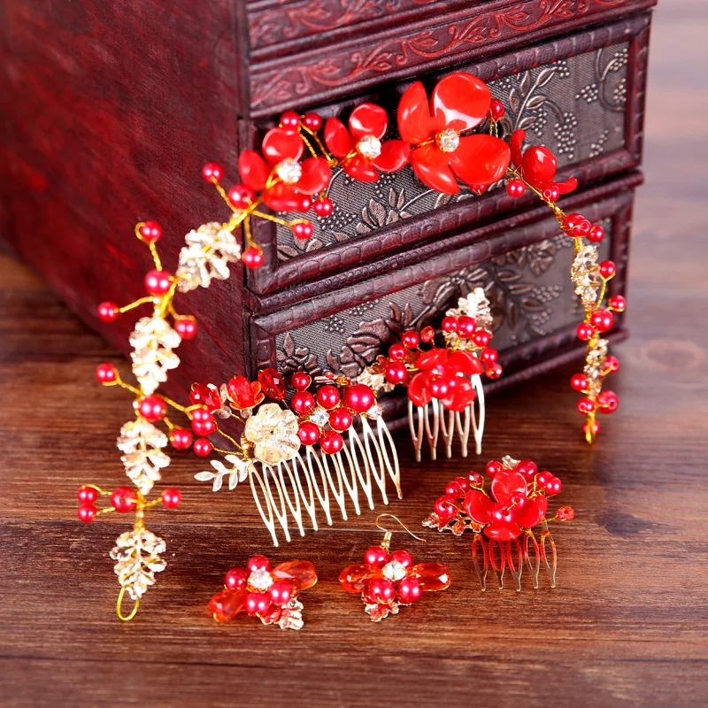 Цветок ручной работы красного цвета жемчужная свадебная тиара свадебные