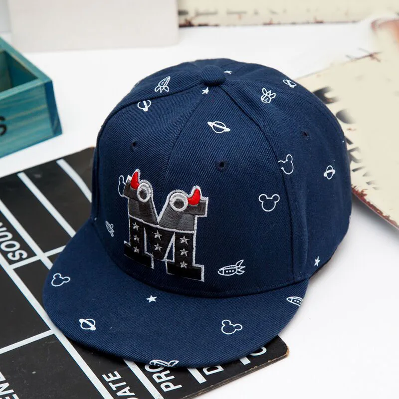 

2017 Trend Snapback Bone Child Embroidery Demon M Letter Baseball Cap Boys And Girls Hip Hop Flat Hats