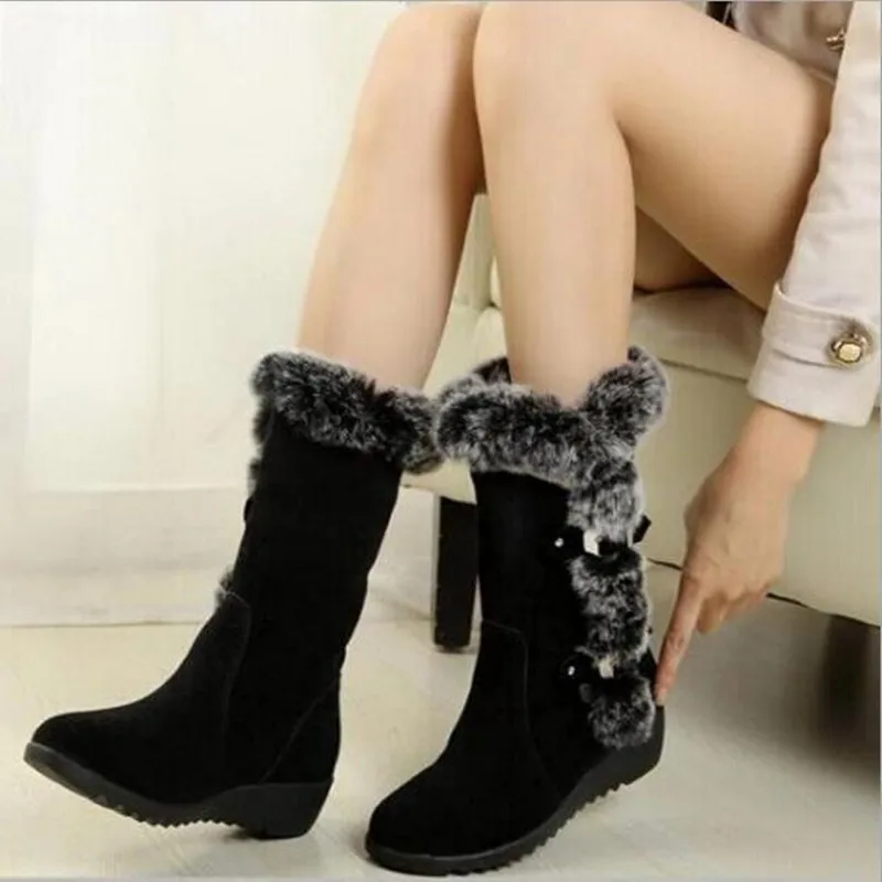 

Large Size Boots New Autumn Winter Snow Boots Women's Tube Boots Women's Warm Plus Velvet imitation Rabbit Hair Snow Boots