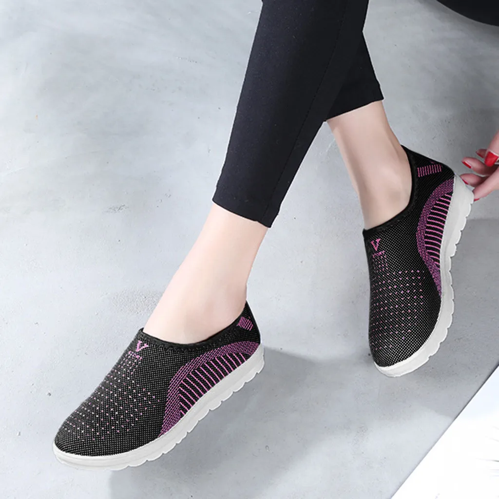 

2019 new Couple models women's men's mesh flat with cotton casual walking striped sports shoes casual shoes soft shoes #35
