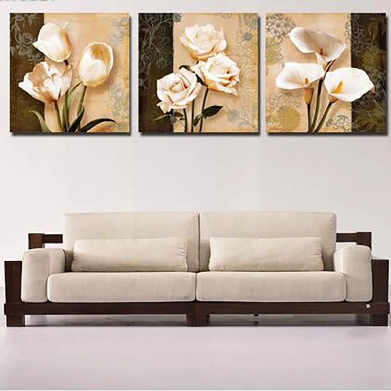 

3D DIY Diamond Painting Cross Stitch 3pcs Floral Triptych Crystal Needlework Diamond Embroidery Flower Full Diamond Decor