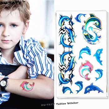 

Nu-TATY Blue Dolphin Child Temporary Body Art Flash Tattoo Sticker 10*17cm Waterproof painless Henna selfie Tatoo tattoo