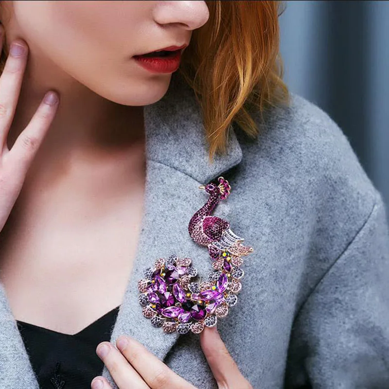 large Brooch For Women Beautiful Animal Brooches Purple Crystal