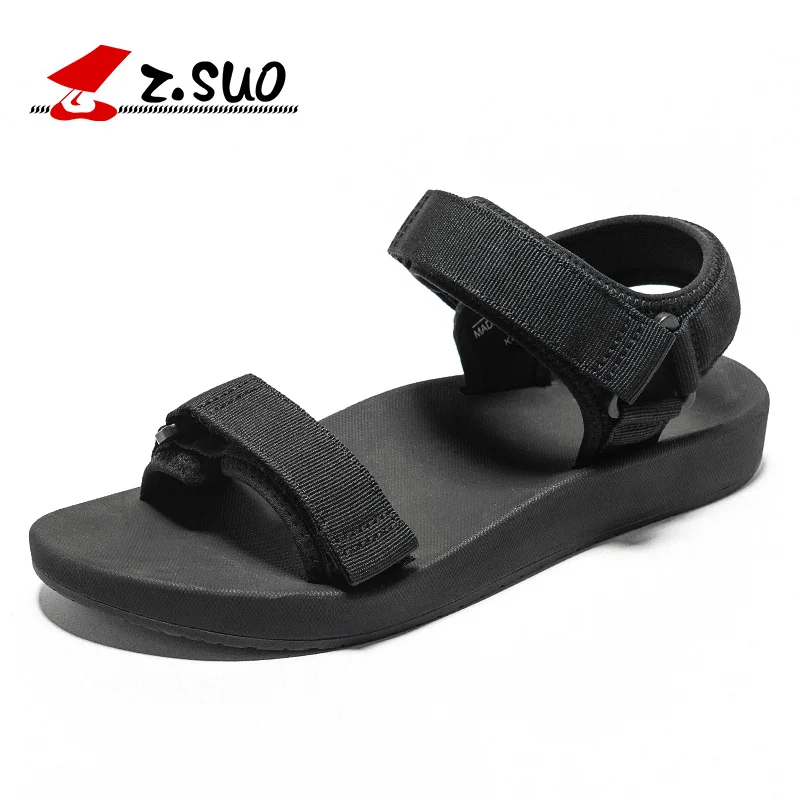 

Z.SUO ZS1082 Summer Fashion Black Ribbon Hook & Loop Design Non-Slip Rubber Sole Men's Sandals