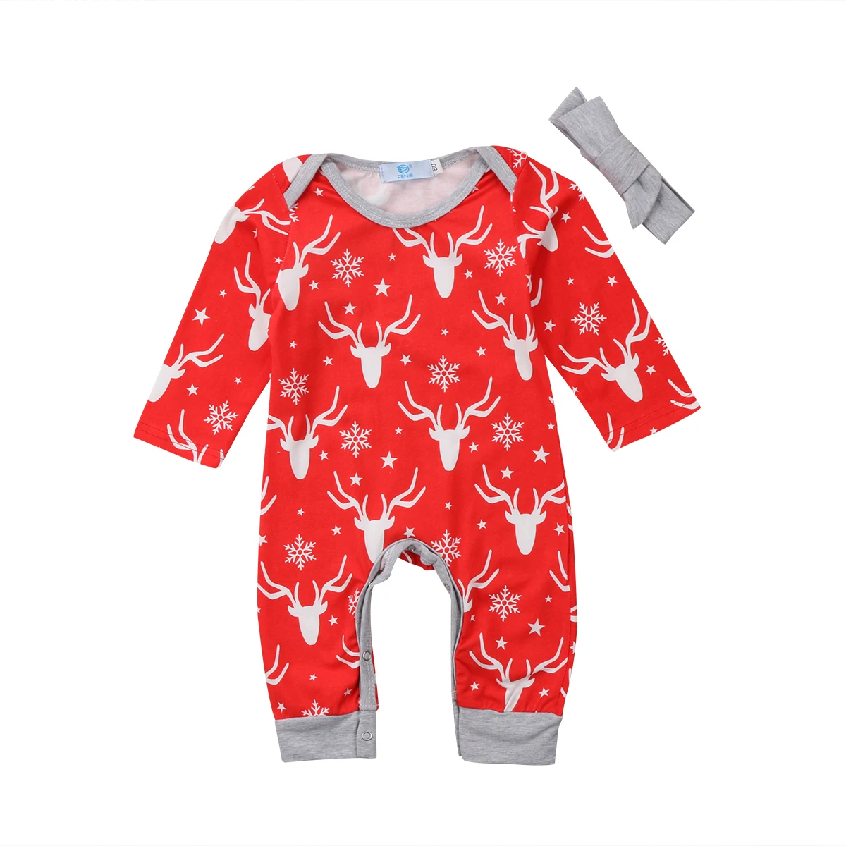 

Cute Xmas Romper Kids Baby Boy Girl Jumpsuit Bodysuit+Headband 2pcs Outfit 0-18M