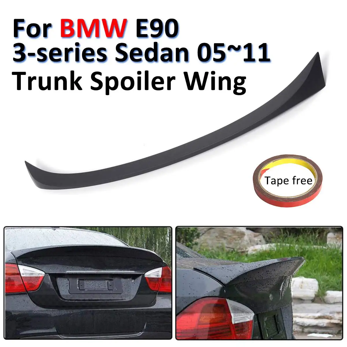 

Primer Matte Blcak Rear Trunk ABS Boot Lip Spoiler Exterior Roof Wings Trunk Lip OE Type For BMW 2005-2011 E90 3-series Sedan