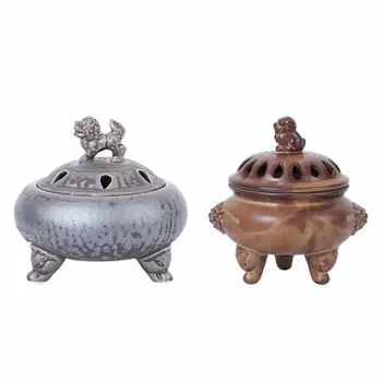 

Chinese Traditional Style Incense Burner With Mini Lion Yellow Silver Color Mini Sandalwood Censer Home Decor Incense Holder