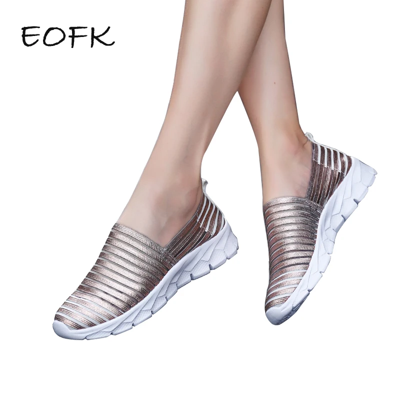 EOFK/Женская обувь; кроссовки; удобная эффектная обувь на толстой подошве; лоферы; обувь из дышащей сетчатой ткани золотистого цвета; женская обувь без шнуровки на плоской подошве