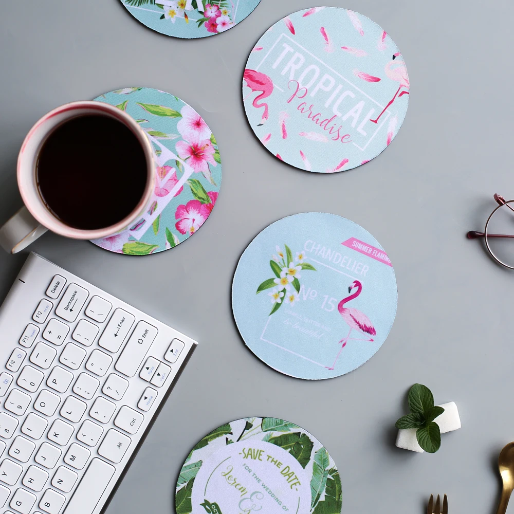 

natural rubber coaster Japan style Flamingo printed cute round drink coasters creative cup mat & pad simple mats drinking pads