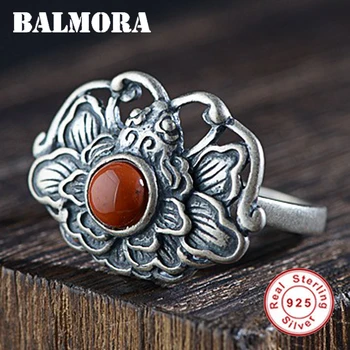 

BALMORA 925 Sterling Silver Red Carnelian Resizable Rings for Women Lady Gift Ring Fashion Jewelry Anillos High Quality SY22104