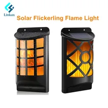 Светодиодный светодиодный солнечный свет мерцающего пламени настенный светодиодный светильник 66 светодиодный свет-Датчик Открытый водостойкий Солнечный сад настенные светильники