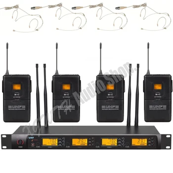 شراءUHF 4x100 قناة الرقمية اللاسلكية ميكروفون نظام 4 الجسم حزمة الارسال مع 4 بيج سماعة Mic أو 4 Mics Handheld