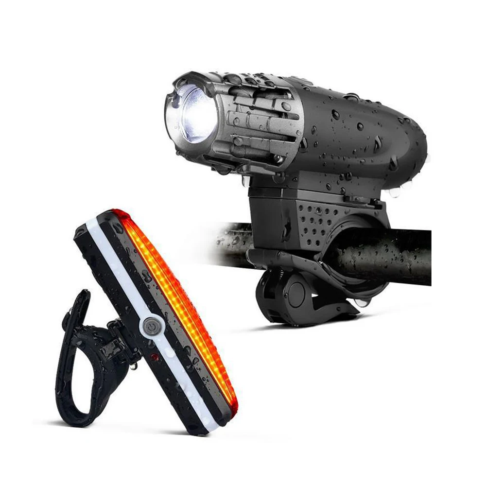 USB T6 Rechargeable Bike Front Headlight Tail Light Set Waterproof Bicycle Light