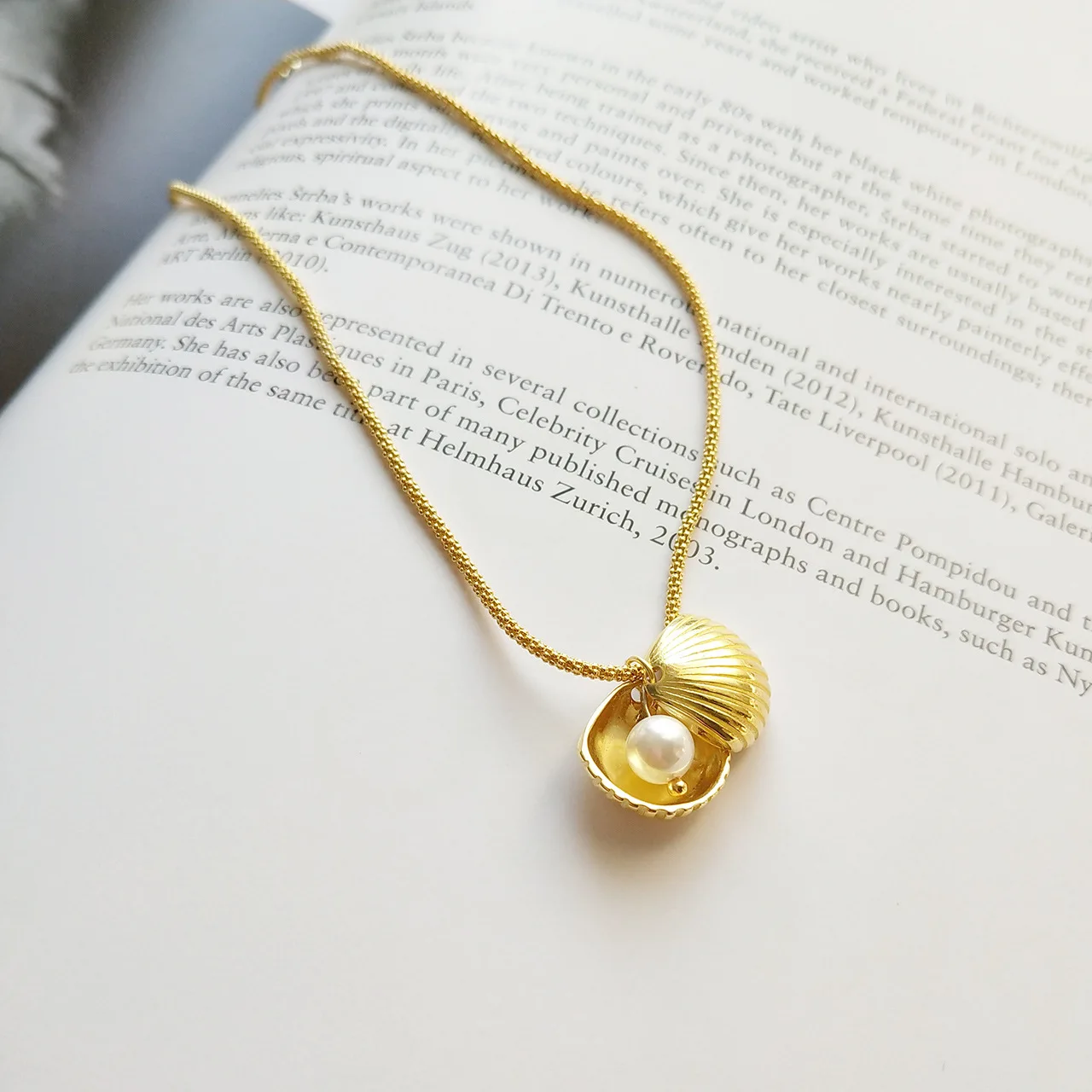 

Korean New Jewelry 925 Silver Gold Chain Shell Pearl Popcorn Necklace Pendant