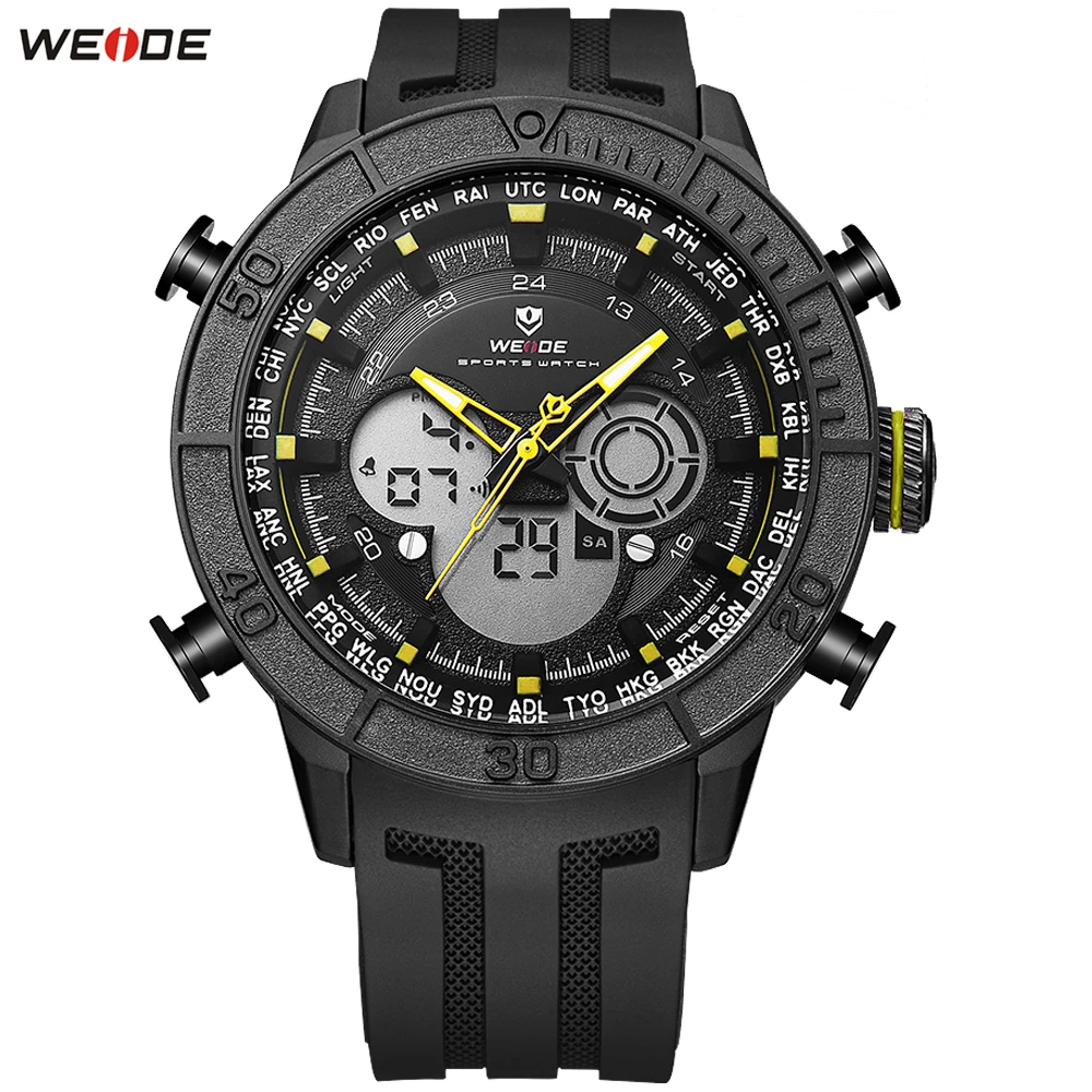 

Fashion WEIDE Multi-function Alarm Week Digital Sport Watch Men Quartz Movement Waterproof Dual Time Zone Rubber Band Wristwatch