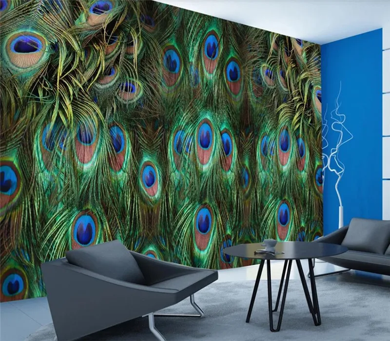 Custom wallpaper creative peacock feather TV living room wall decoration waterproof material Custom wallpaper creative peacock feather TV living room wall decoration waterproof material