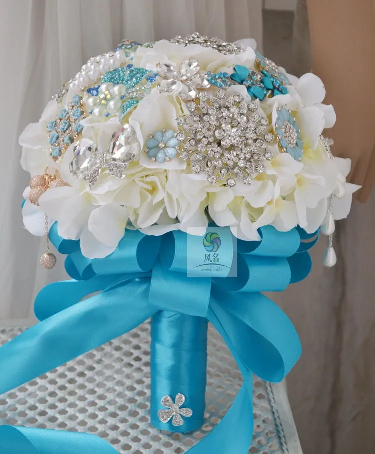

Luxury Handmade High Quality Holding Flowers Bridal Jewelry Wedding Bouquet Wedding Bride Flower European style White Blue Color