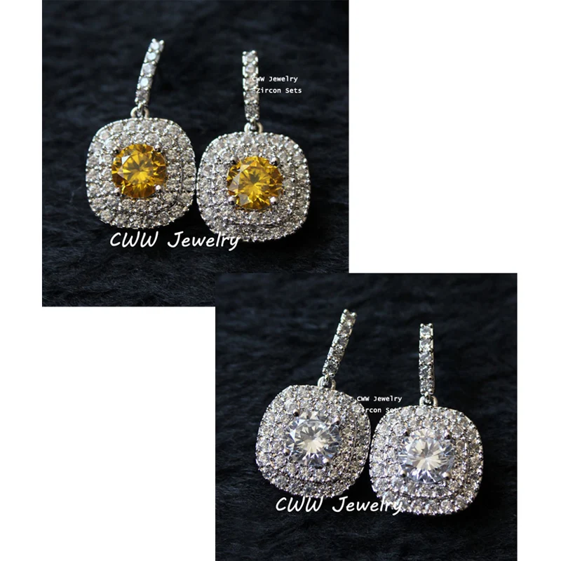 CWWZircons серьги-капельки с искусственным покрытием из Кубического циркония с кристаллами, квадратными желтыми, зелеными, розовыми, темно-синими камнями для женщин CZ045