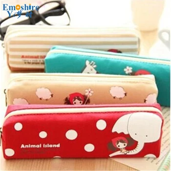 

Cute Kawaii Lovely Animal Canvas Zipper Pencil Cases Fabric Flower Tree Pen Bags School Supplies Stationery Free shipping B164