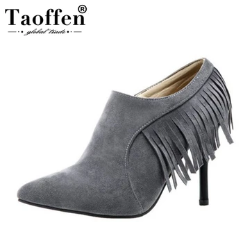 

Taoffen Fashion Tassels High Heels Shoes Women Sexy Pointed Toe Shoes Heels Retro Thin Heels Shoes Zipper Pumps Size 33-43