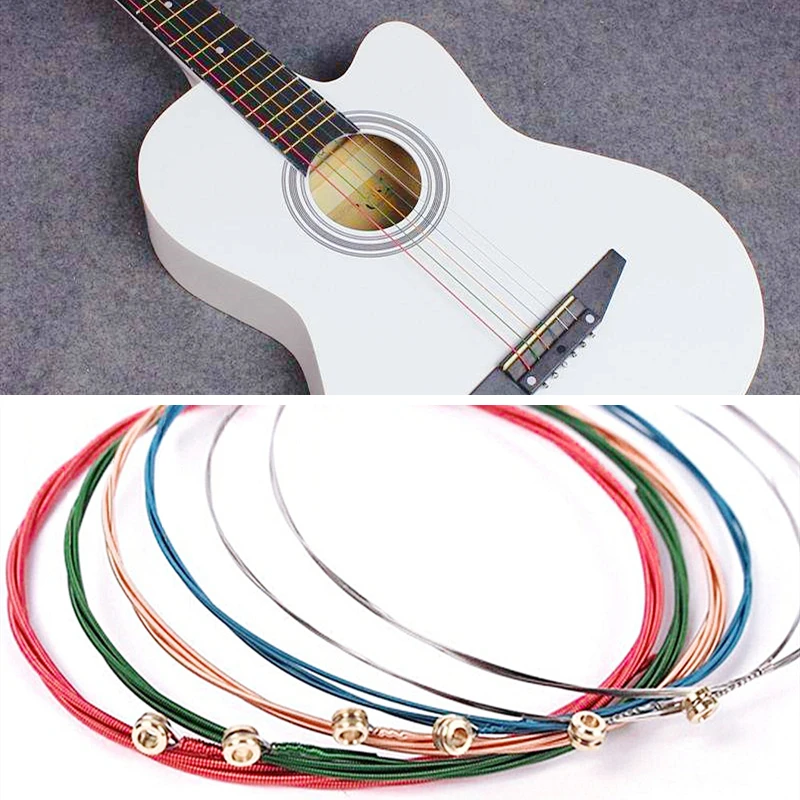 1 комплект 6 шт. радужные цветные гитарные струны E-A для акустической фольклорной гитары Классическая гитара многоцветные гитарные части