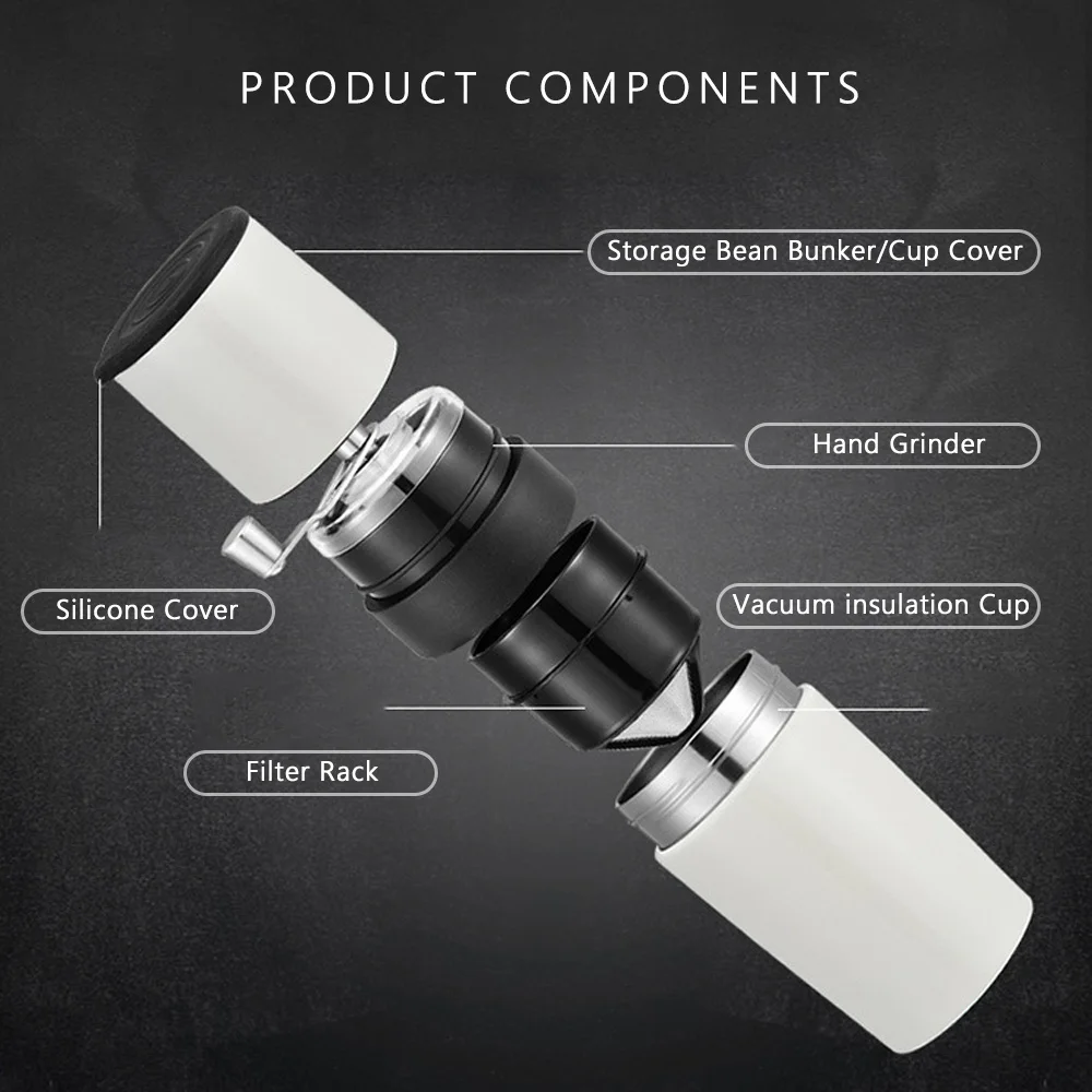 Все в одном портативная ручная кофемолка, набор, Кофеварка, пивоваренный фильтр с кружкой для путешествий, Регулируемый Керамический конический заусенец