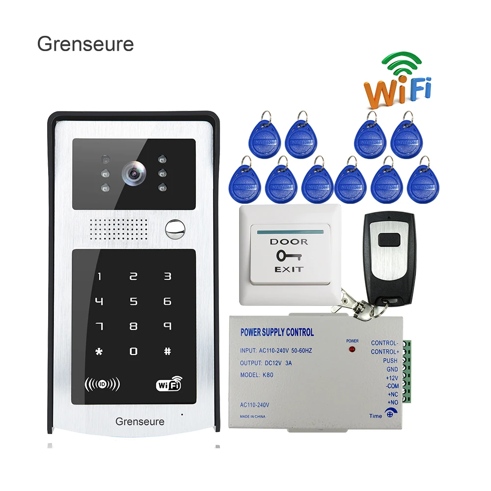 

Free Shipping Wireless Wifi Video Door Phone Intercom 720P Metal Doorbell Camera RFID Code Keypad Access for Android IOS Phone