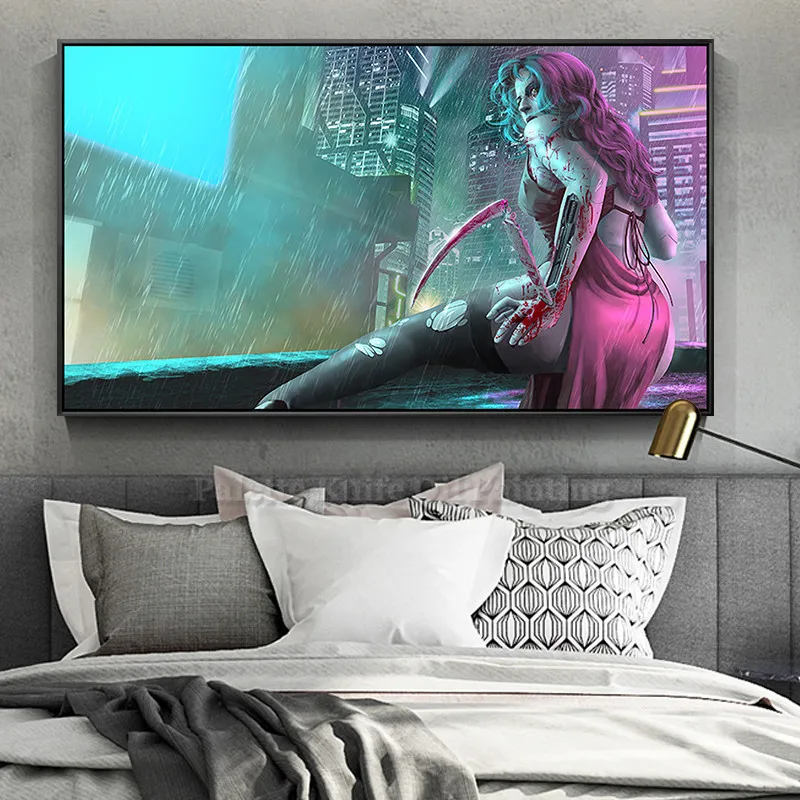 

Cyberpunk 2077 canvas Poster Home Decor Sexy Girls Art Prints Wall Art decorative Picture for living room cuadros