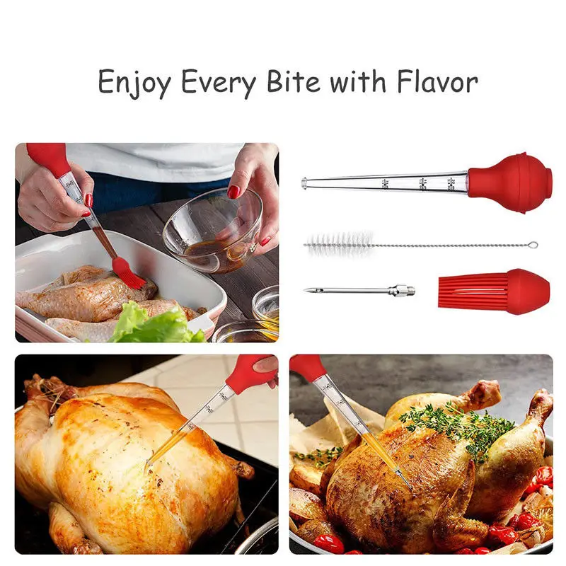 

4 in1 Turkey Chicken Poultry Meat Ham Baster Sets Stainless Steel Needle Pump Kit