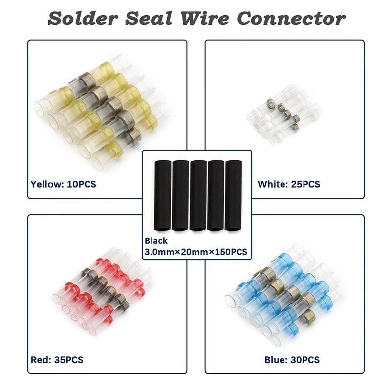 

250Pcs/Set Waterproof Heat Shrink Wire Connectors Solder Sleeves Fast Butt Terminals Electrical Cable Soldering Terminal