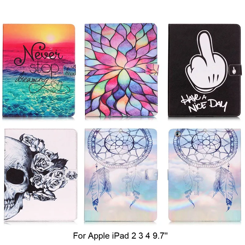 

For Apple iPad 2 3 4 9.7 inch Case Colorful Pattern Folding Stand PU Leather Cover Cases For iPad 2/3/4 Tablet Shell Protector