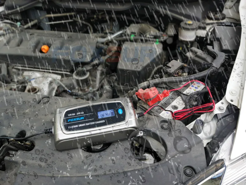 FOXSUR 12V 8A 24V 4A 11-stage Smart Battery Charger, 12V 24V EFB GEL AGM WET Car Battery Charger with LCD display & Desulfator FOXSUR 12V 8A 24V 4A 11-stage Smart Battery Charger, 12V 24V EFB GEL AGM WET Car Battery Charger with LCD display & Desulfator