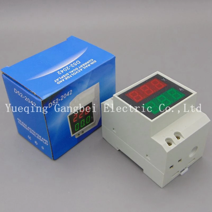 D52 2042 Din rail двойной светодиодный дисплей измеритель напряжения и тока рейка