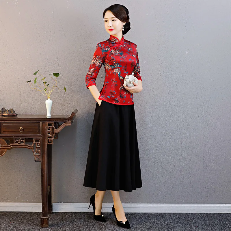 Традиционная китайская одежда для женщин мать Qipao длинные китайский новый год