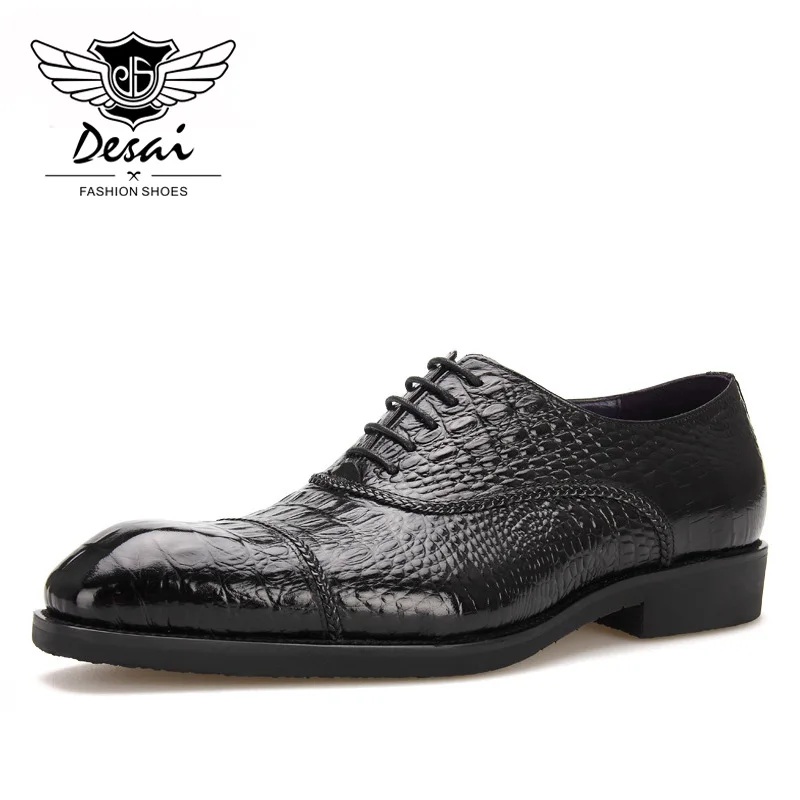 DESAI/брендовые Мужские модельные туфли из натуральной кожи под крокодиловую кожу; мужские туфли-оксфорды; европейские размеры 38-45
