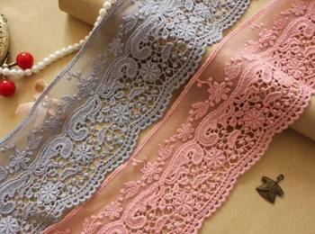 

3Yard/Lot Pink grey cotton gauze embroidery water soluble hollow out lace trim laciness fabric accessories skirt clothes 8cm