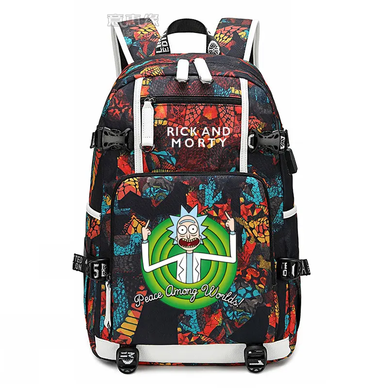 

New Mochila student schoolbag Fashion Printing laptop bag Men Travel bags USB Charging knapsack Rick and Morty Oxford Backpack