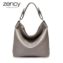 Женская Повседневная сумка Zency из натуральной кожи, черная модная женская сумка через плечо, элегантная сумка на плечо