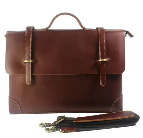 

FREE SHIP-Onsale!Hot Fashion Men's 100% Full Grain Bull Leather Genuine Brown Shoulder bag Messenger Bag Briefcase 14"laptop Bag