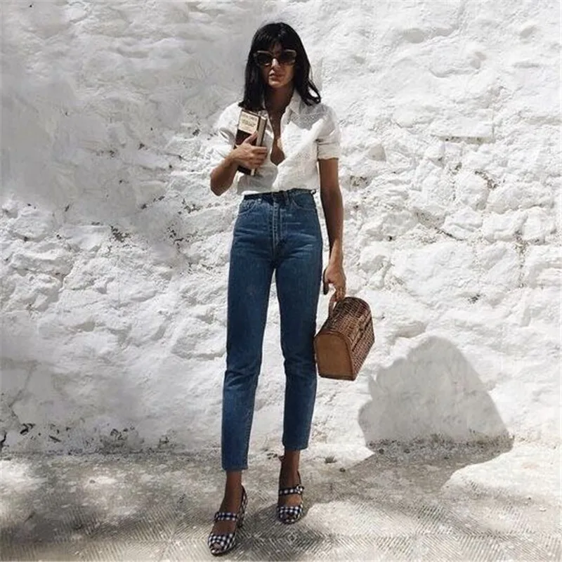 2019 Jeans Female Denim Pants Vintage Ladies Boyfriend Jeans For Women High Waisted Jeans Blue Casual Pencil Trousers Mom Jeans