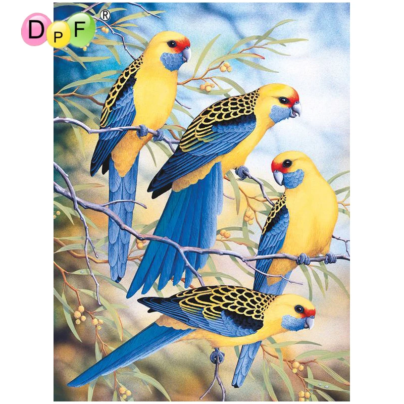 

DPF DIY four yellow birds 5D square diamond painting cross stitch crafts diamond embroidery mural home decoration mosaic
