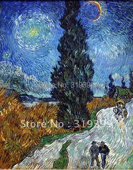 

oil painting reproduction on linen canvas ,Road with Cypress and Star By Vincent Van Gogh,100% handmade,Free Shipping