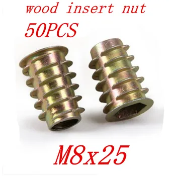 

50pcs/lot M8x25 m8*25 Zinc Alloy Thread For Wood Insert Nut Flanged Hex Drive Head Furniture Nuts