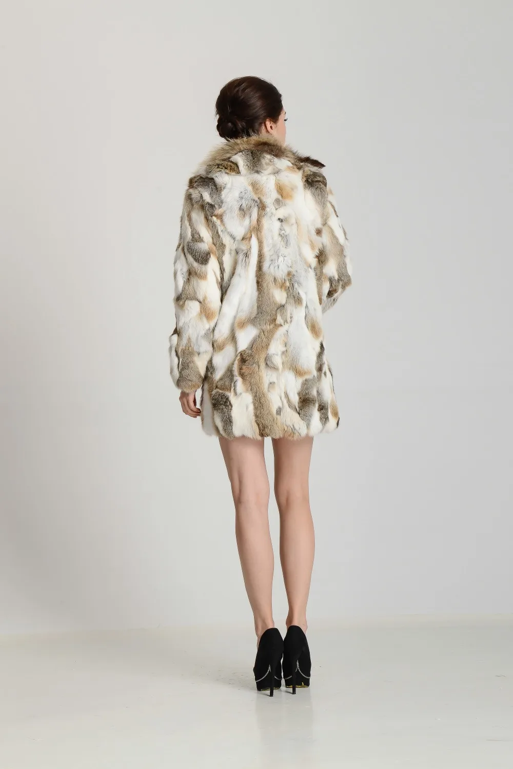 Настоящий мех кролика длинное пальто с роскошным натуральным мехом енота пальто KHP96