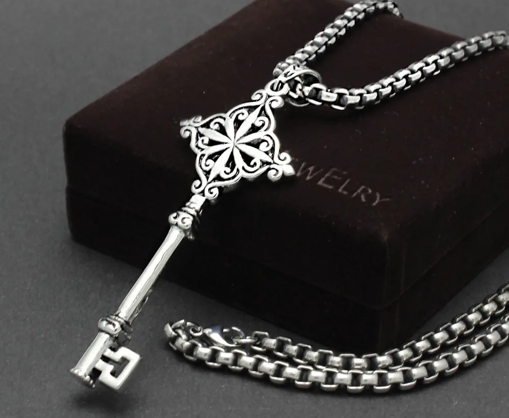 Men's Silver 316L Stainless Steel Unique Huge Key Pendant Necklace Biker Jewelry VG234in