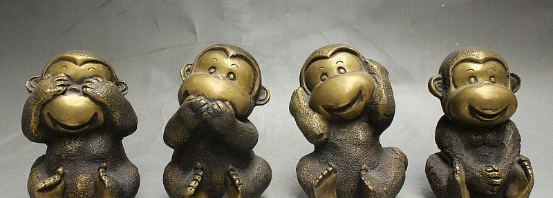 

5" Folk China FengShui Bronze 4 Monkey No See No Say No Hear No Move Statue Set