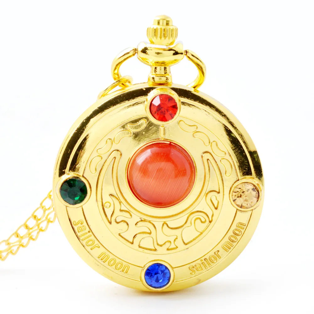 

Girl Gold Pocket Watch Sailor Moon Anime Cartoons Quartz Pocket Watch Analog Pendant Necklace Womens Watches reloj de bolsillo