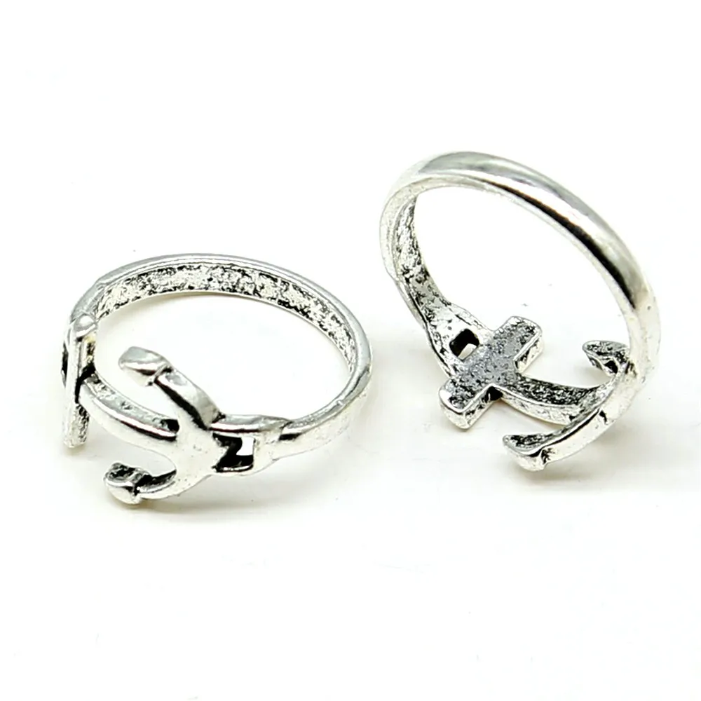 

10pcs/lot Antique Silver Color Simple Anchor Rings For Girls Women Jewelry Gift
